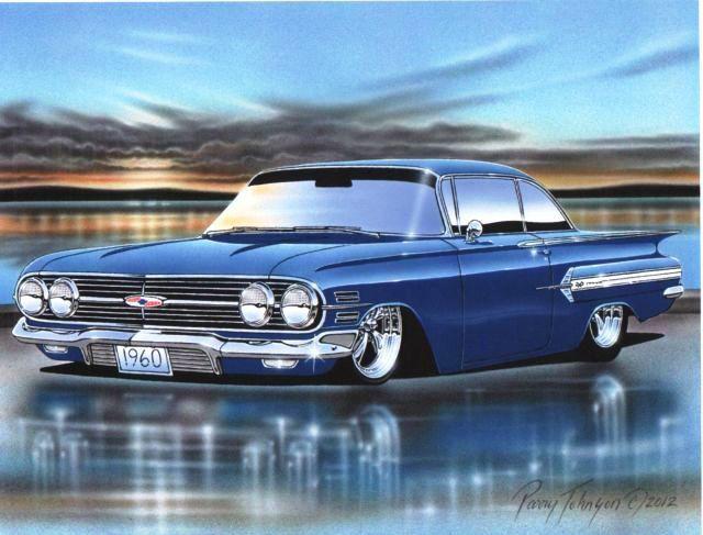 1960 chevy impala 2 door hardtop hot rod car automotive art print blue