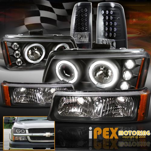 2003-2005 chevy silverado black halo led projector headlights + led tail lights