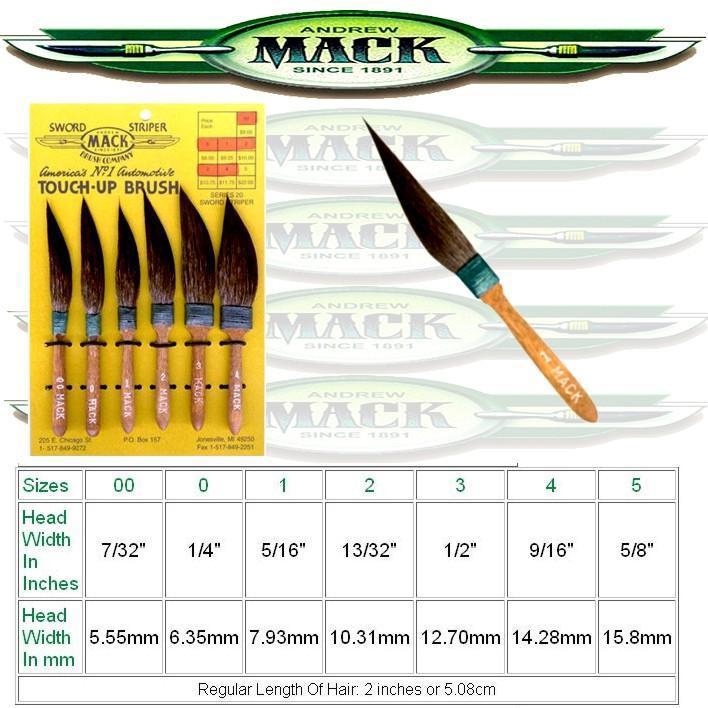 Mack sword striper pinstriping brush 20 series set of 5