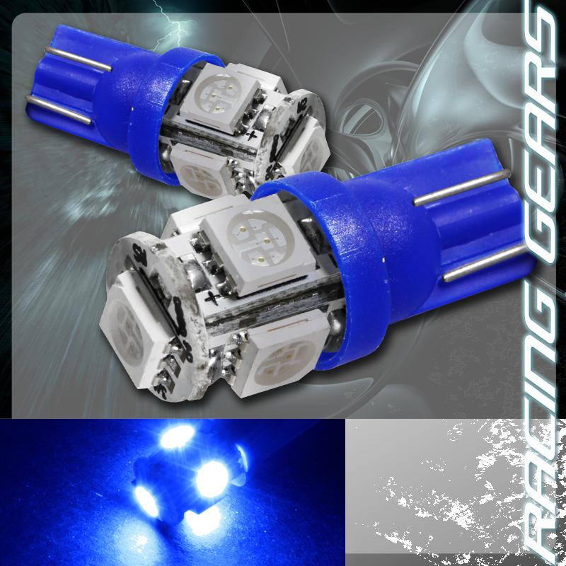 2x blue smd 5 led 12v t10 wedge light bulb interior license plate / side marker