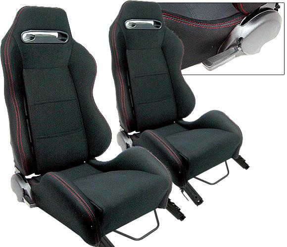 2 black + red stitch racing seat reclinable all ford **