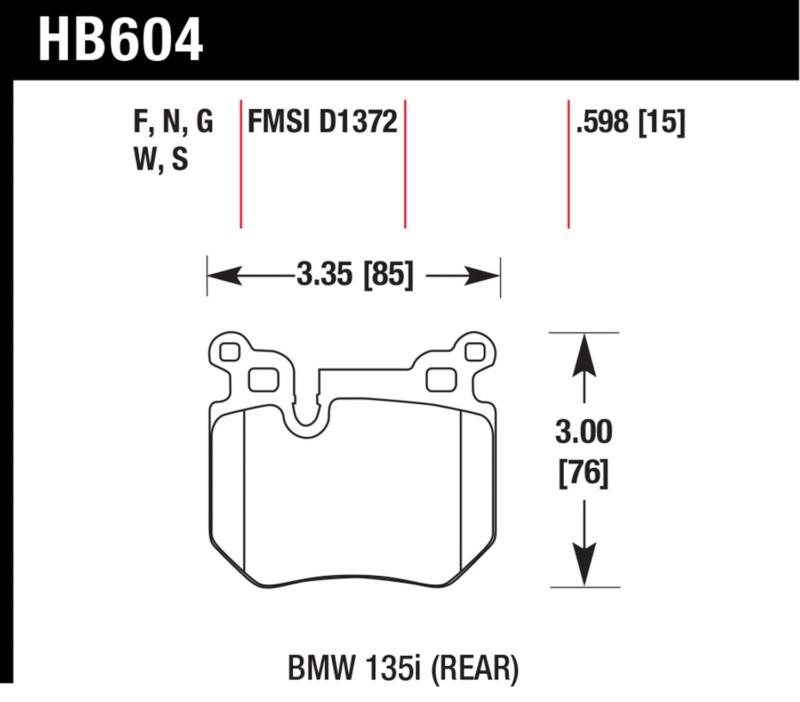 Hawk performance hb604s.598 disc brake pad 08-12 135i