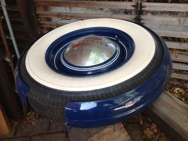 Vintage chevrolet truck -side mount - spare tire metal cover, tire & rim set