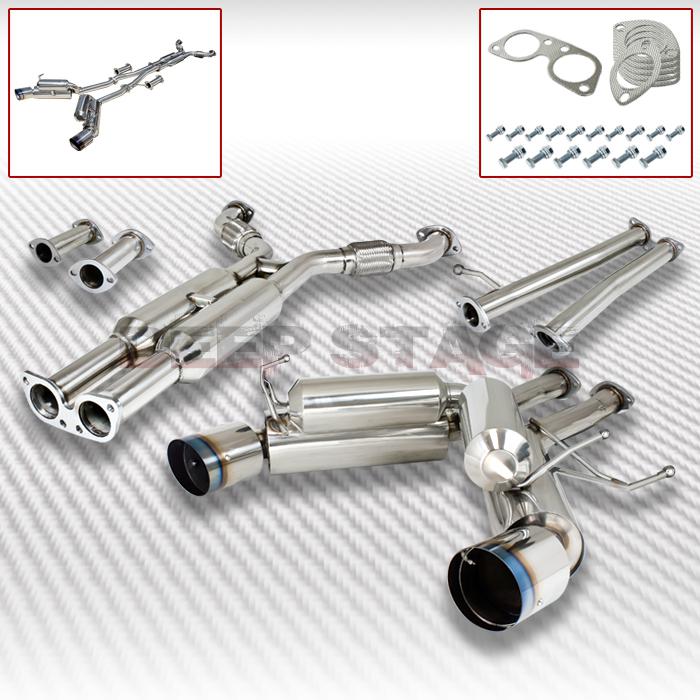 Stainless dual turbo/cat back exhaust 4.7" tip muffler nissan 350z infiniti g35