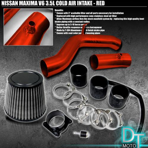 Stainless washable filter + cold air intake 04-07 maxima v6 3.5l red aluminum