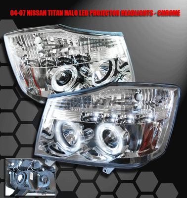 2004-2012 nissan titan/2004-2007 armada halo led projector headlight lamp chrome