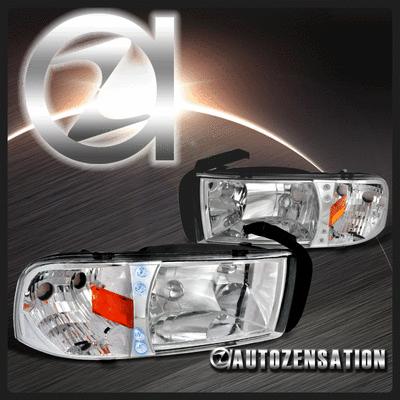 94-01 dodge ram chrome led drl crystal headlights head lamps