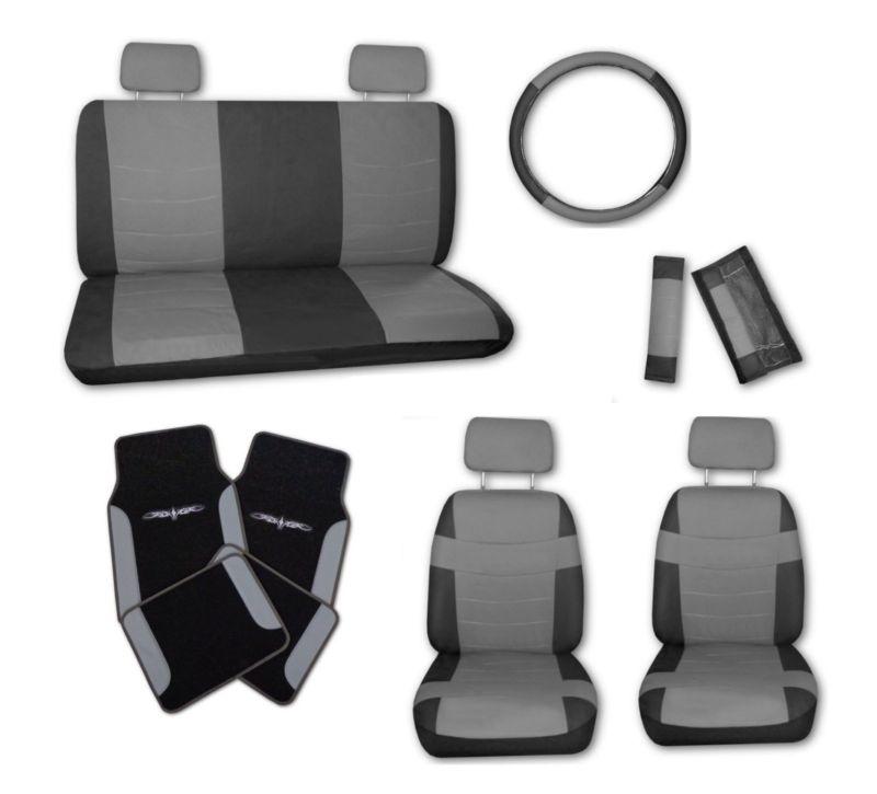 Superior faux leather grey blk car seat covers w/ grey tattoo floor mats #b