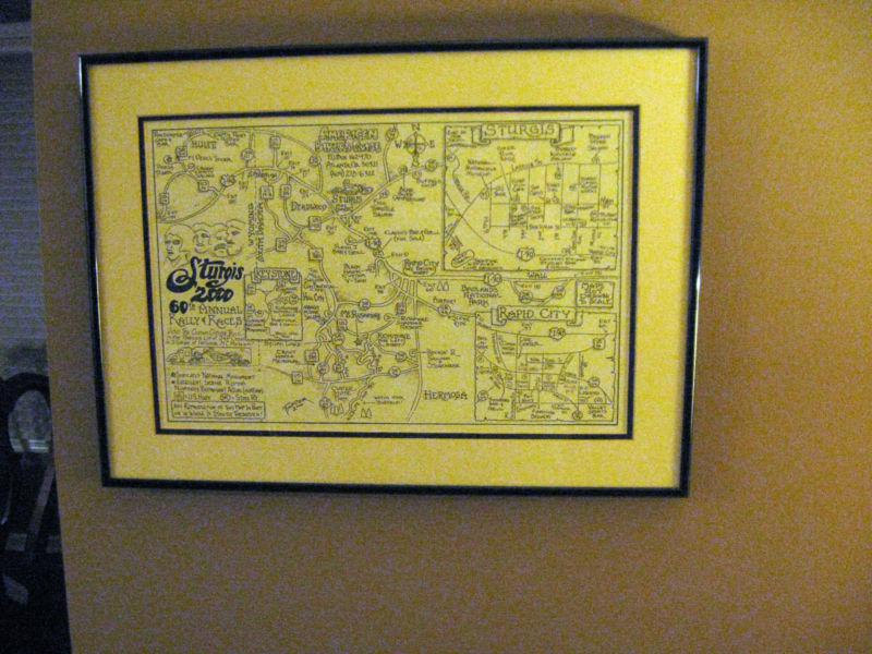 Motorcycle rally 2000 sturgis custom framed biker guide map~south dakota~nice!!