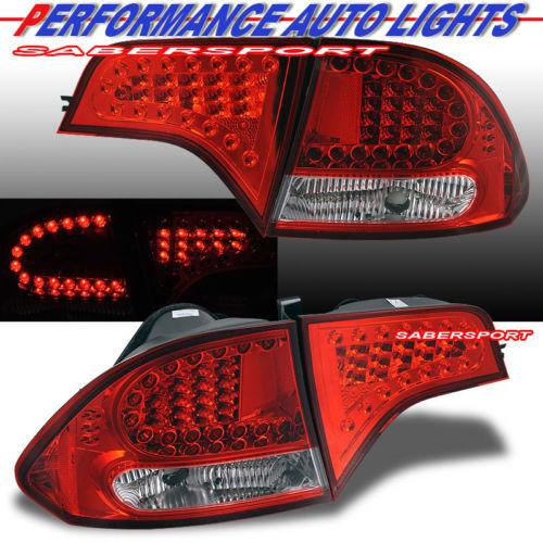 06-11 honda civic 4dr sedan red clear l.e.d. taillights led 4pcs plug n play