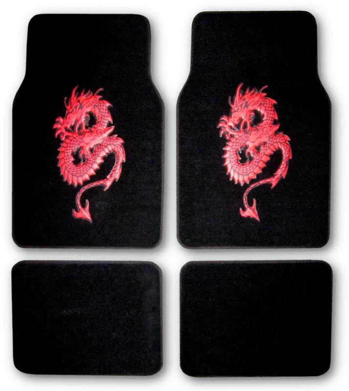 Red dragon universal car front rear 4 piece black carpet floor mats set  l