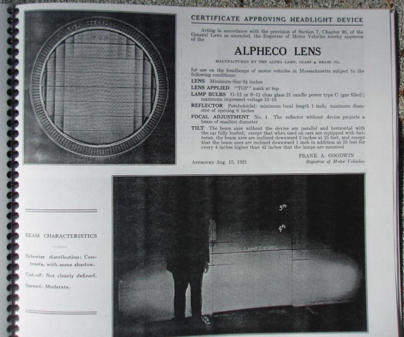 1920s headlamp lens manual-identify, aim, adjust, measurements, & bulbs specific