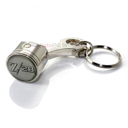 Chevy camaro z28 logo chrome metal piston key chain - official licensed