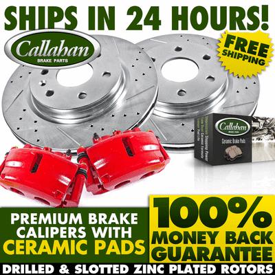 [front] brake calipers drilled slotted rotors ceramic pads-covers left and right