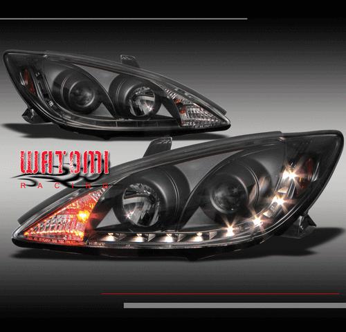 02-06 toyota camry drl led projector headlight lamp jdm black r8 style strip new