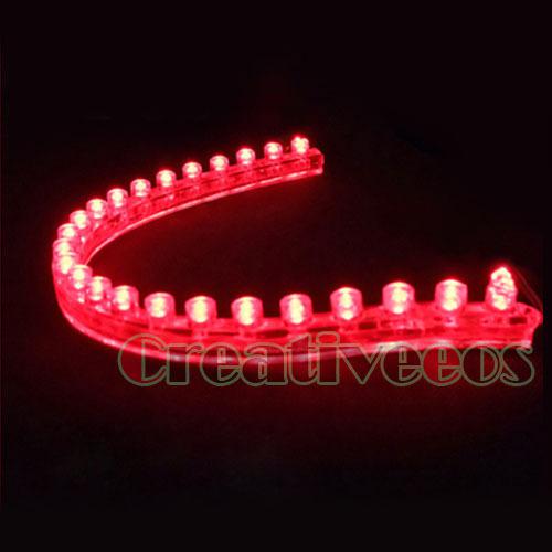 4x 24cm pvc led car truck flexible neon light strip red