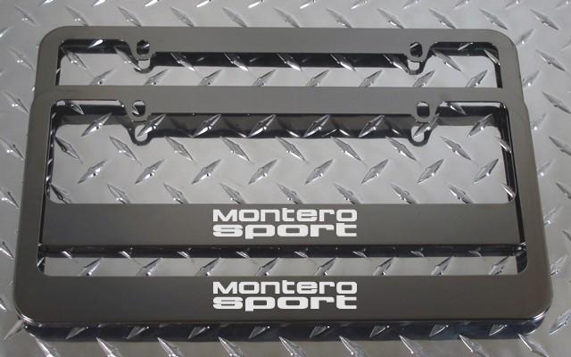 2 brand new mitsubishi montero sport gunmetal license plate frame + screw caps