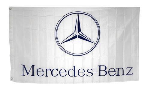 Mercedes benz emblem flag 3x5' horizontal white banner jwx*
