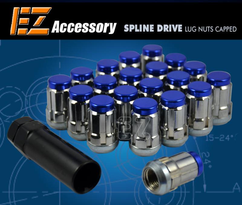 20 pc set capped spline drive lug nuts | blue | 12x1.5 | honda accord civic cr-v