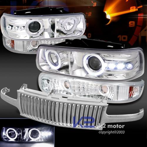 Chrome 00-06 tahoe suburban halo projector headlight+bumper lamp+vertical grill