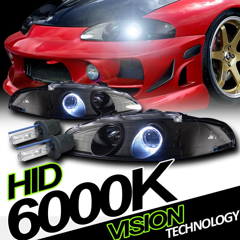 95-96 eclipse 95-98 talon jdm black halo projector headlights+slim 6000k hid kit