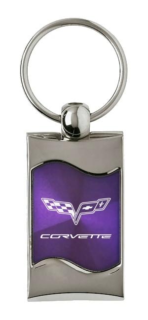 Chevrolet chevy corvette c6 purple rectangular wave keychain ring tag lanyard
