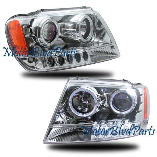 99-04 grand cherokee halo projector headlights headlamp