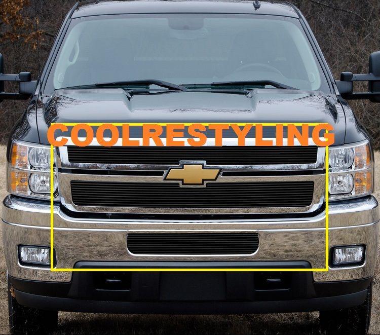 2011-12 chevy silverado 2500/3500 hd black billet grille grill combo inserts