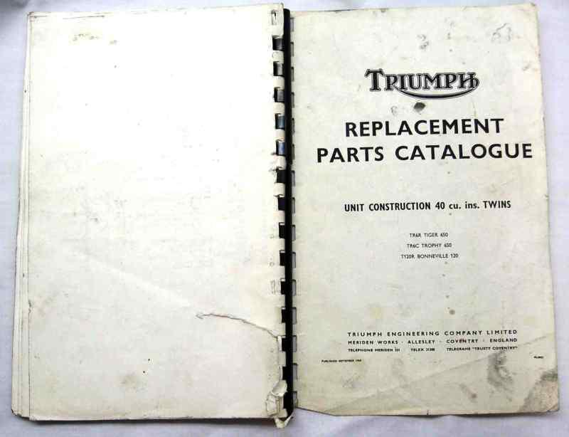 Triumph replacement parts catalogue for unit construction 40 cu in twins