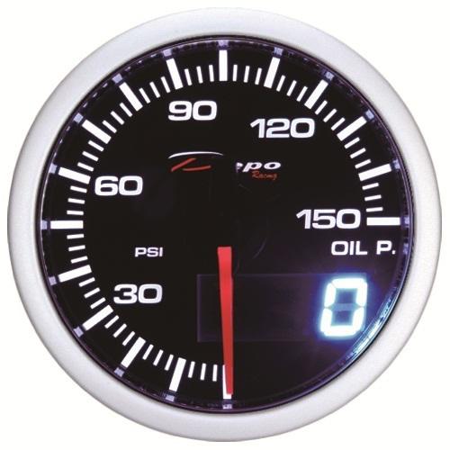 52mm depo racing digital oil pressure gauge white amber evolution