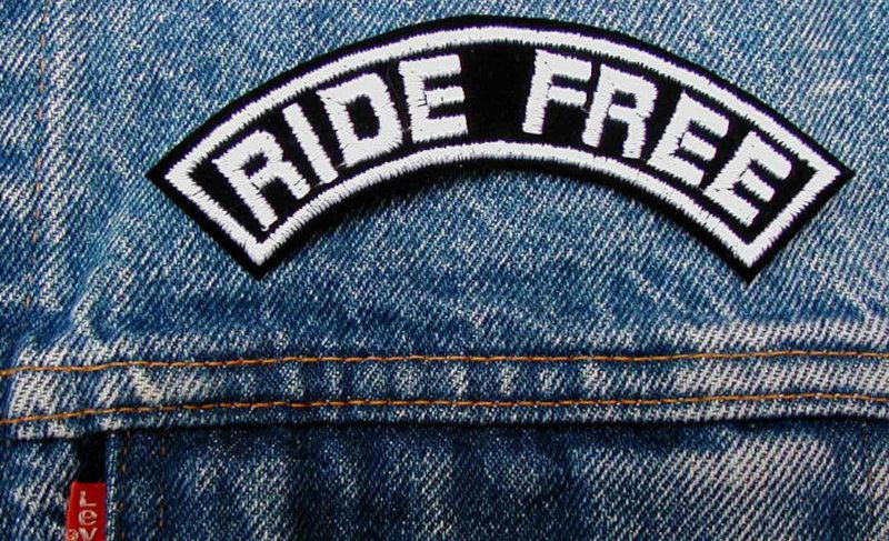4" ride free  rocker biker motorcycle patch in white on black by dixiefarmer