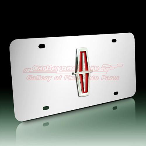 Lincoln red 3d logo chrome stainless steel license plate, made in usa + gift
