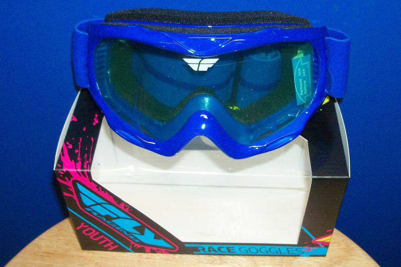 Fly racing youth kids childs blue motorcycle dirt bike  atv goggles clear lens