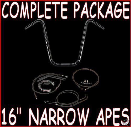 16" black handlebars cables package kit 2007-08, 10-2014 harley dyna wide glide