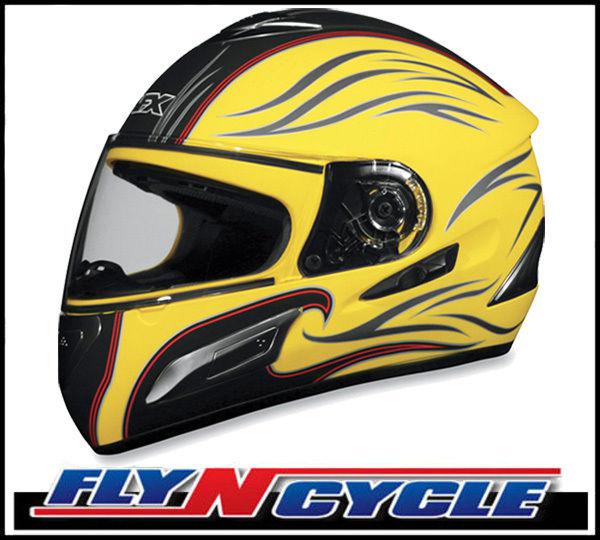 Afx fx-100 sun shield yellow wave small full face motorcycle helmet dot sml sm