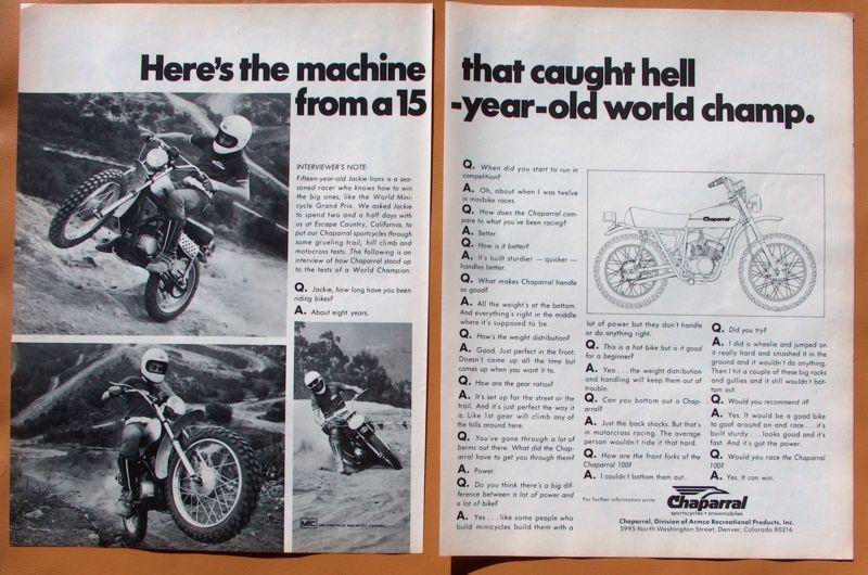 0967   1973 chaparral motorcycles two page ad!