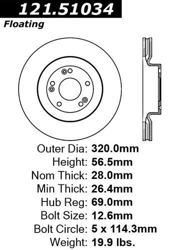 Centric 121.51034 front brake rotor/disc-c-tek standard rotor