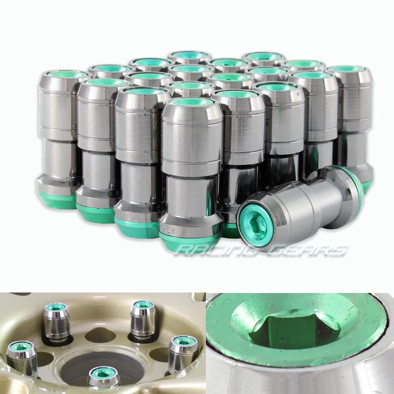 20x m12 x 1.5mm thread pitch green / gunmetal wheel rim tuner 1.9" long lug nuts