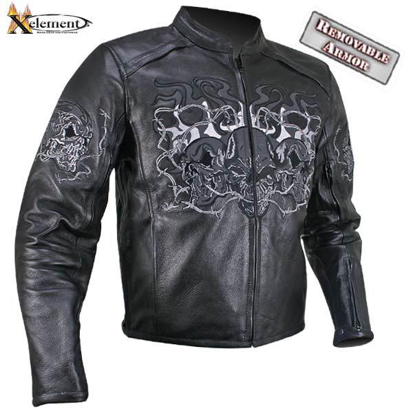 Reflective evil triple flaming skulls cruiser armored motorcycle jacket