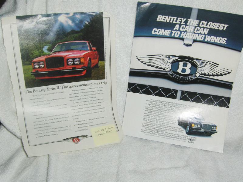 Bentley & turbo r (2) two original vintage bentley magazine advertisements