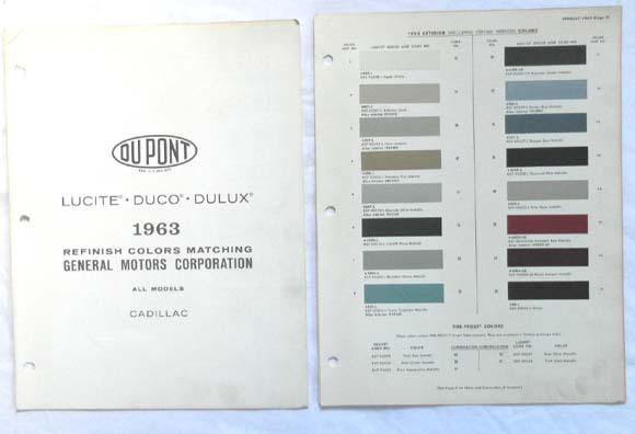 1963 cadillac dupont   color paint chip chart book all models original 