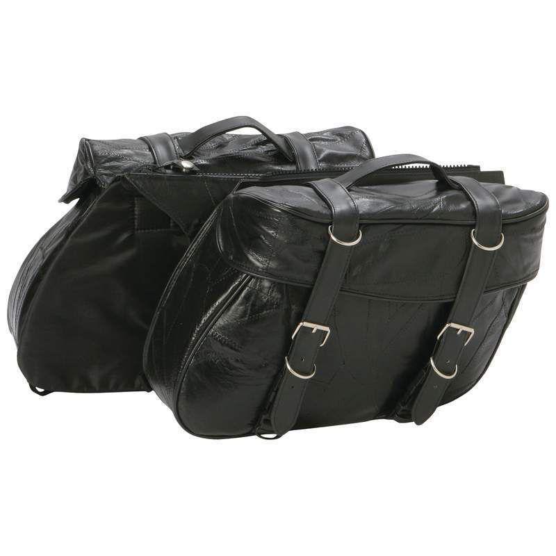 Motorcycle saddle bags set diamond plate genuine buffalo leather w/covers new
