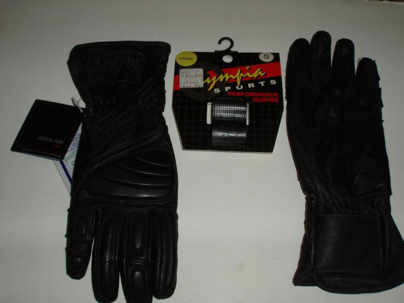 New women's olympia motorcycle black leather padded w/ kevlar gloves, small, $45