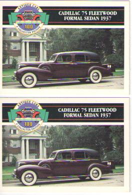 1937 cadillac 75 fleetwood baseball card sized cards - lot of 2 - must see !!