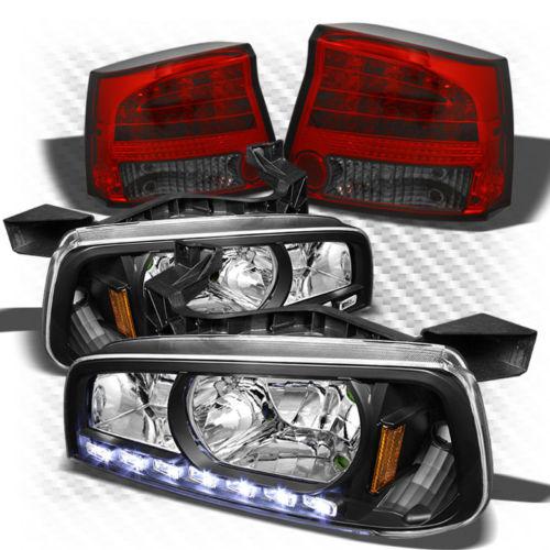 06-08 charger 1pc black headlights w/led + r/s philips-led perform tail lights