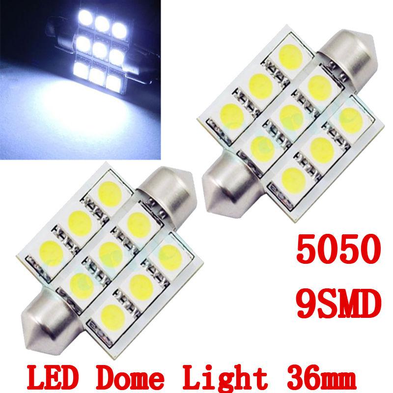 2pcs 36mm 9 high power smd xenon white dome interior festoon car led light bulbs