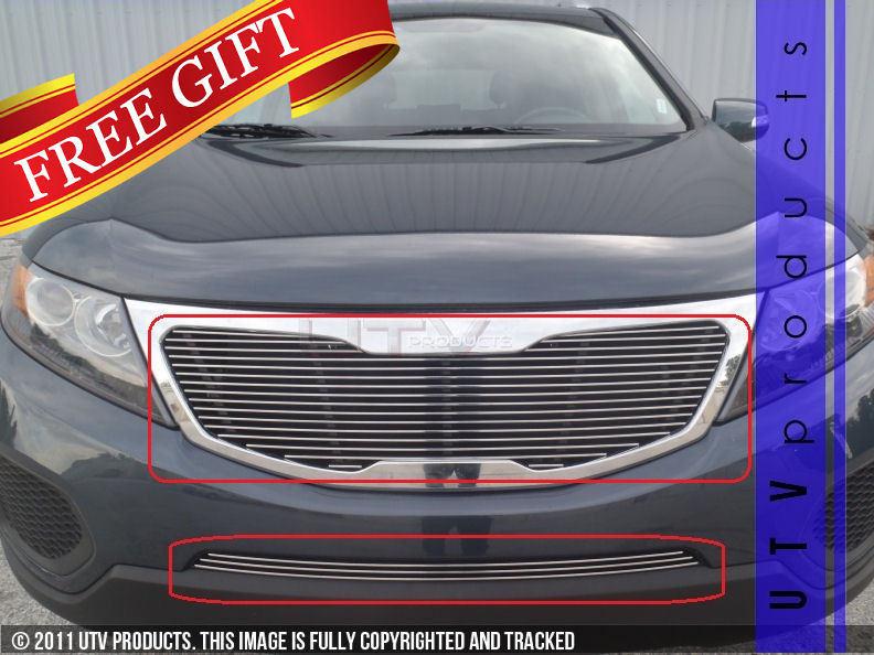 Fits: 2011 - 2013 kia sorento upper replacement & bumper chrome billet grille 