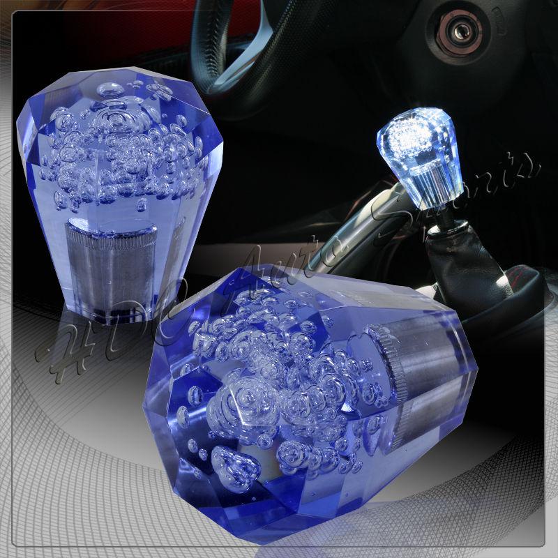 Universal 60mm diamond bubble gear stick shift shifter screw on knob - blue