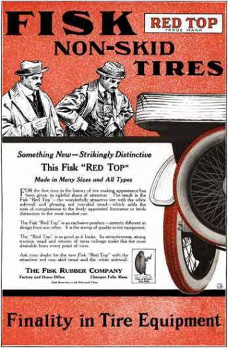 Fisk tire 1915 - fisk tire ad - fisk red top non-skid tires - finality in tire e