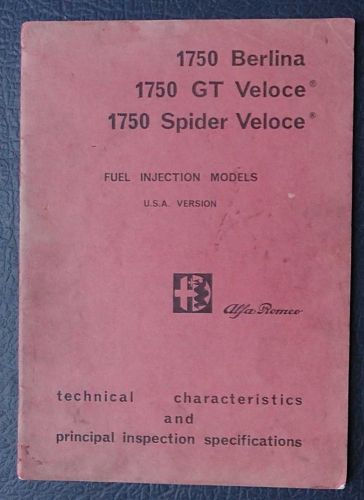 Alfa romeo 1750 gt veloce technical caracteristics manual usa injection models